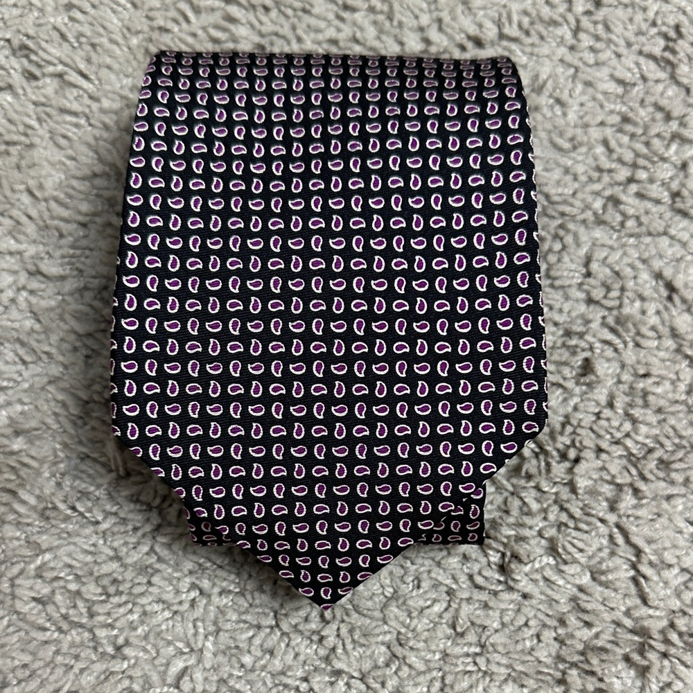 VTG POLO by RALPH LAUREN Men's Black Pink Silk Tie Petite Paisley Made In USA